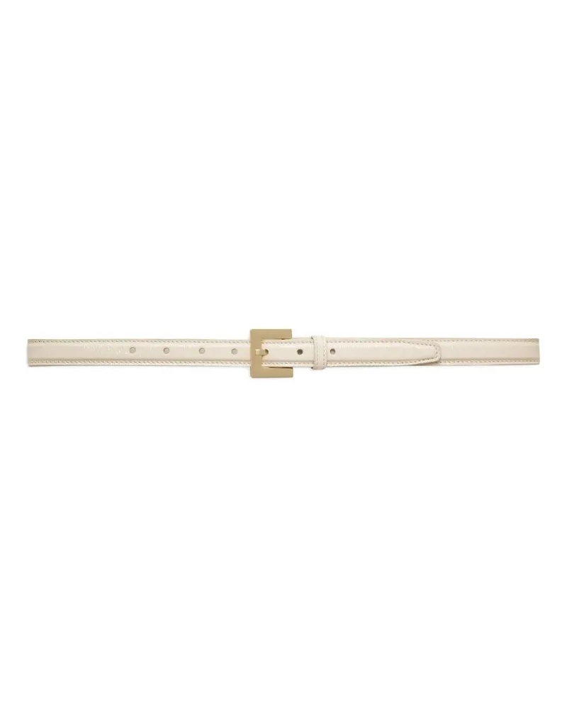 Anine Bing Nicola Belt - Bone Crinkled Patent Weiß
