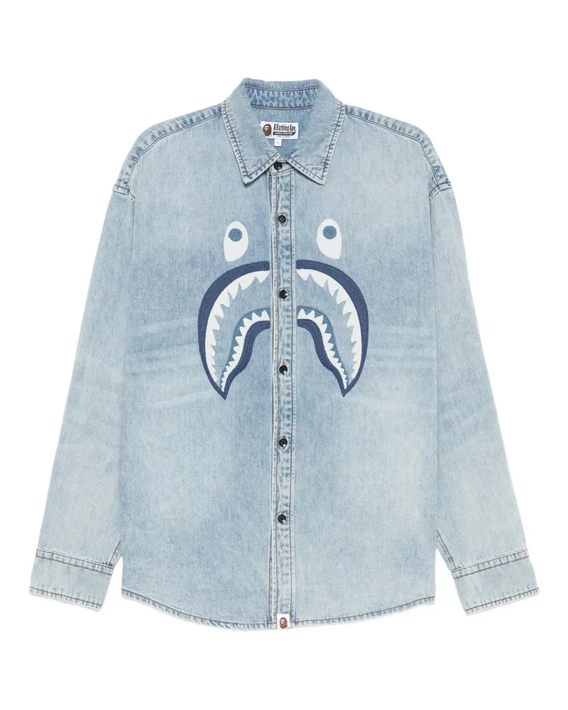 BAPE Shark Light Denim ls Shirt m Blau