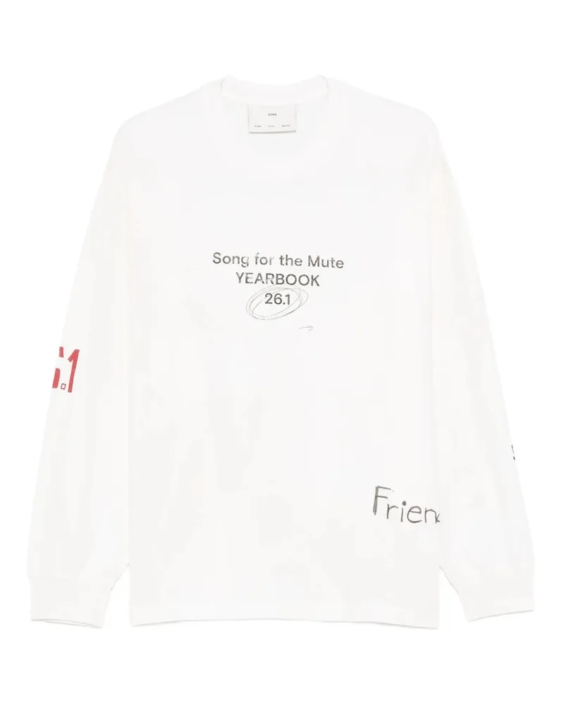 Song For The Mute Scribble`` Oversized Crew Neck Pullover Beige