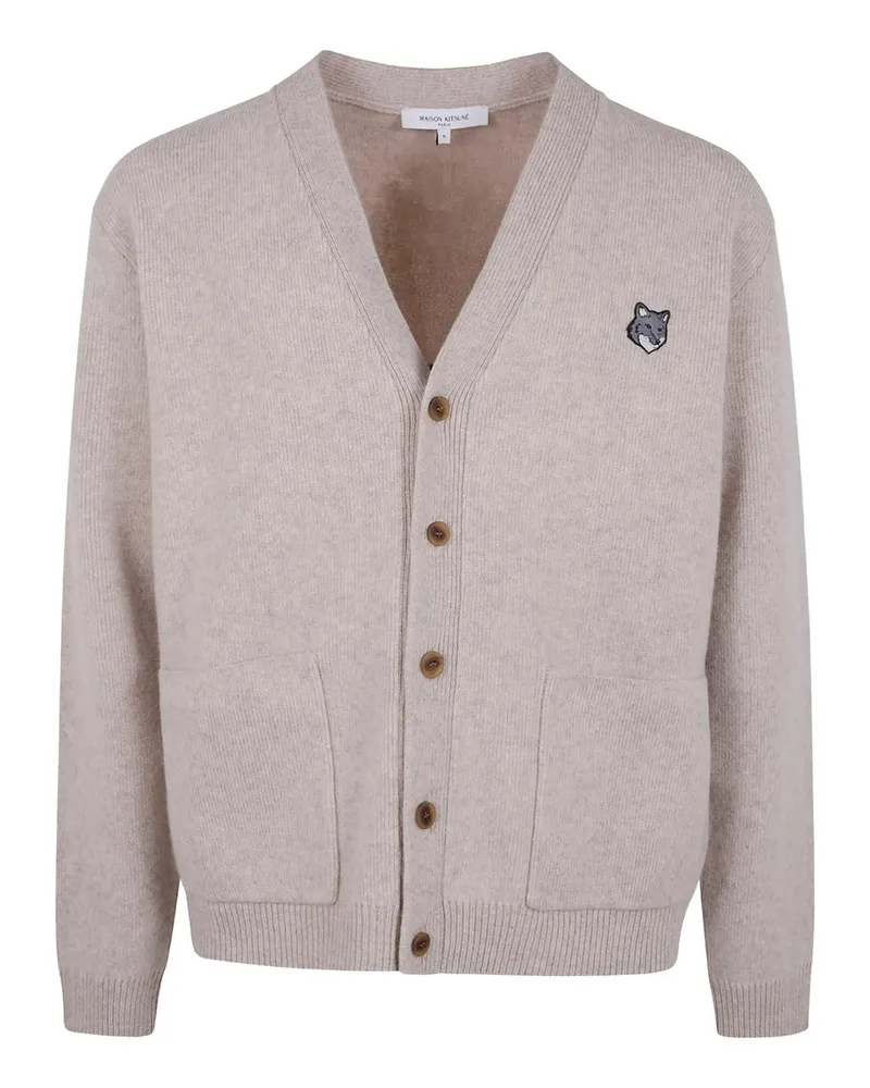Kitsuné Fox Head Milano Lambswool Cardigan Beige