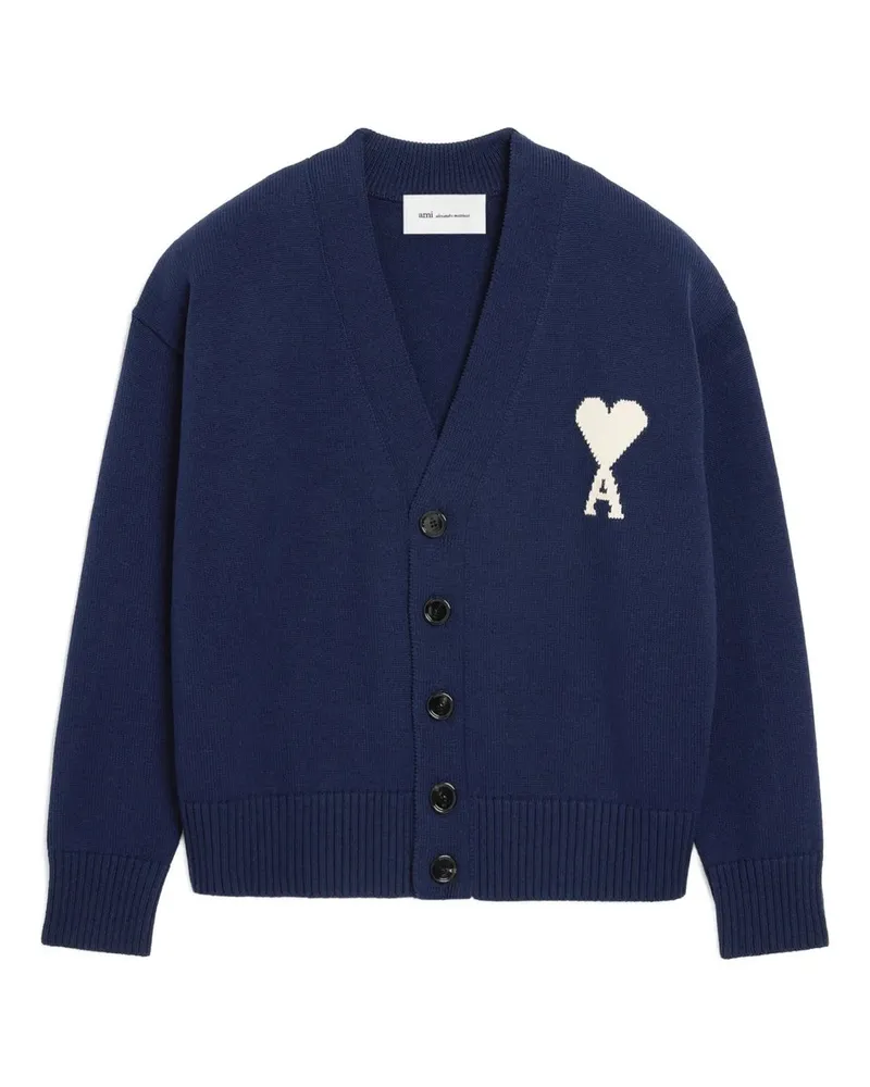 AMI Paris Cardigan With Contrasted Ami de Coeur Blau