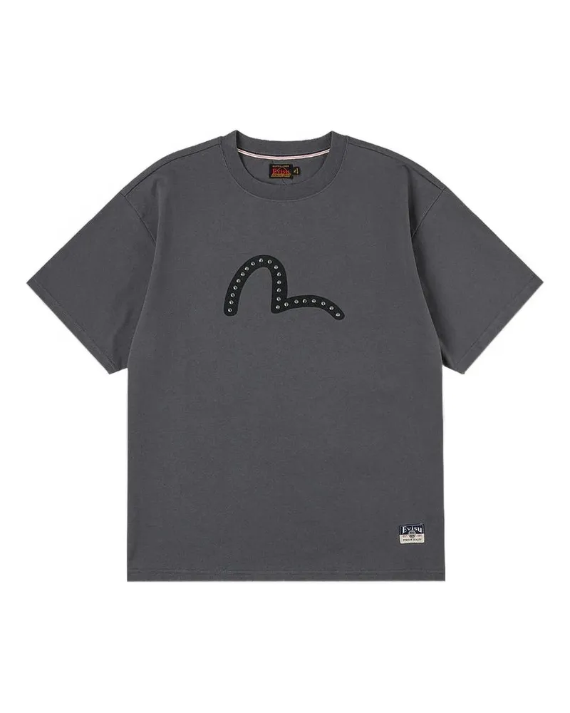 Evisu ht Seagull Printed ss Tee w Metal Studs Grau