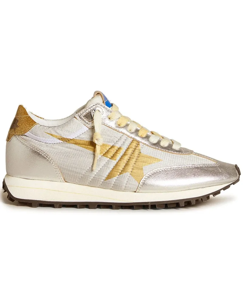 Golden Goose Running Marathon Nylon Upper Lamineted Toe And Spur Printed Star Glitter Heel Silber