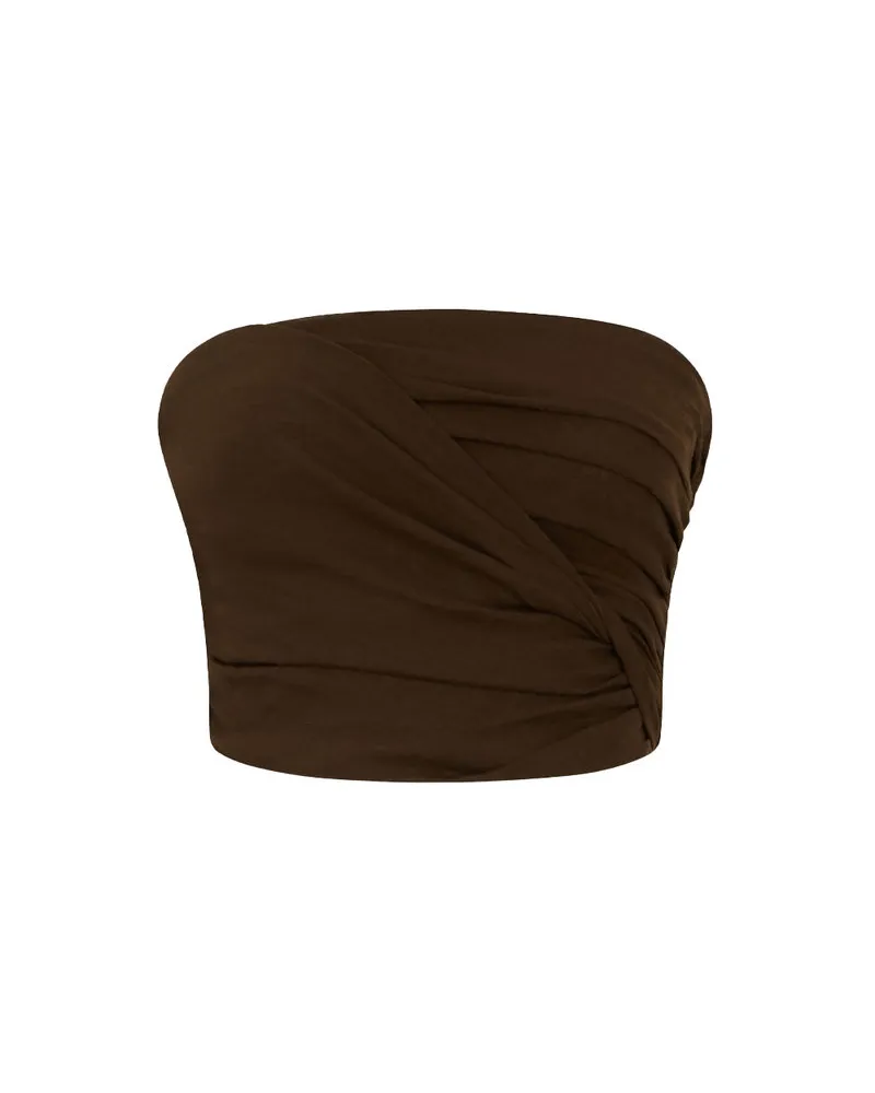 Ganni Marl Mesh Draped Bandeau Top Braun