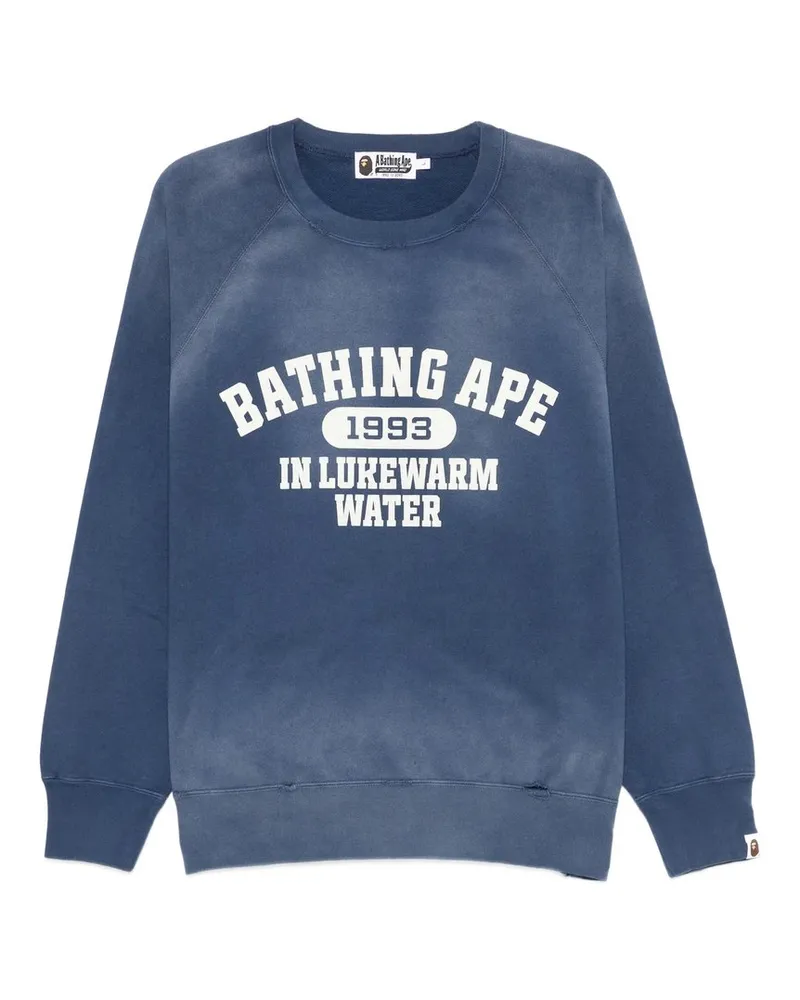 BAPE Destroy Washed Effect Relaxed Fit Crewneck Sweatshirt m Blau