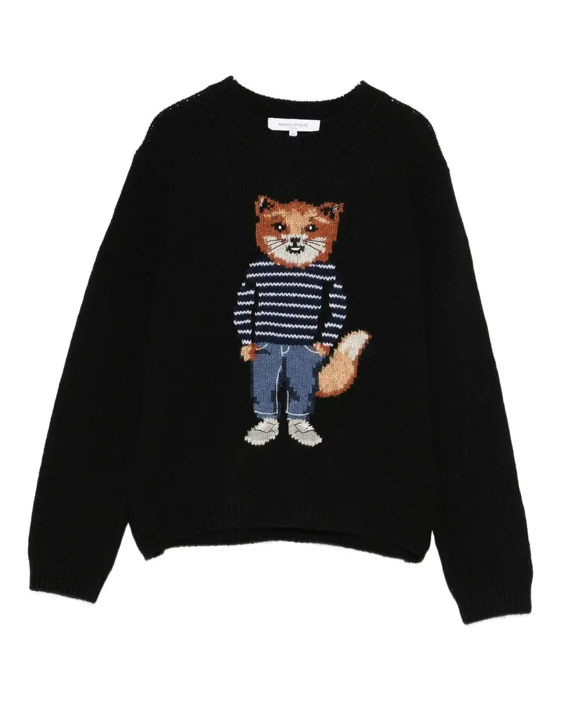 Kitsuné Dressed Fox Intarsia Wool Jumper Schwarz