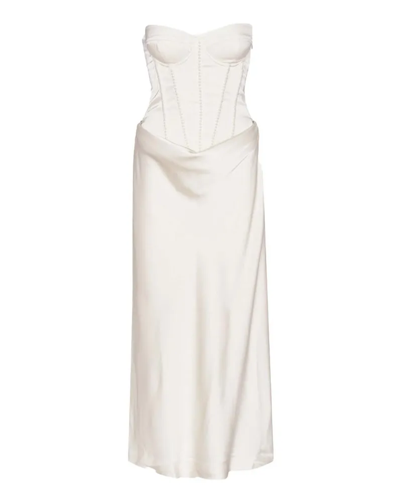 ROTATE Birger Christensen Satin Pearl Dress Weiß