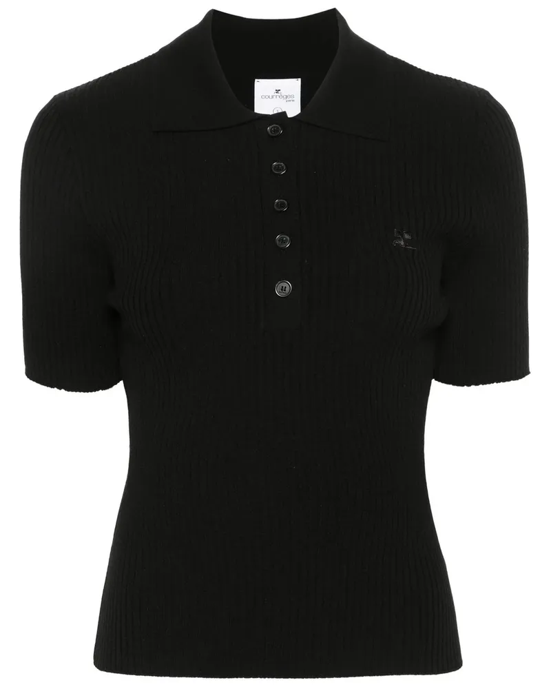 Courrèges Signature Rib Knit Polo Schwarz