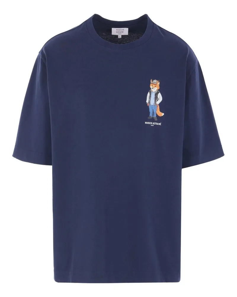 Kitsuné Dressed Fox Oversize Tee-shirt Blau