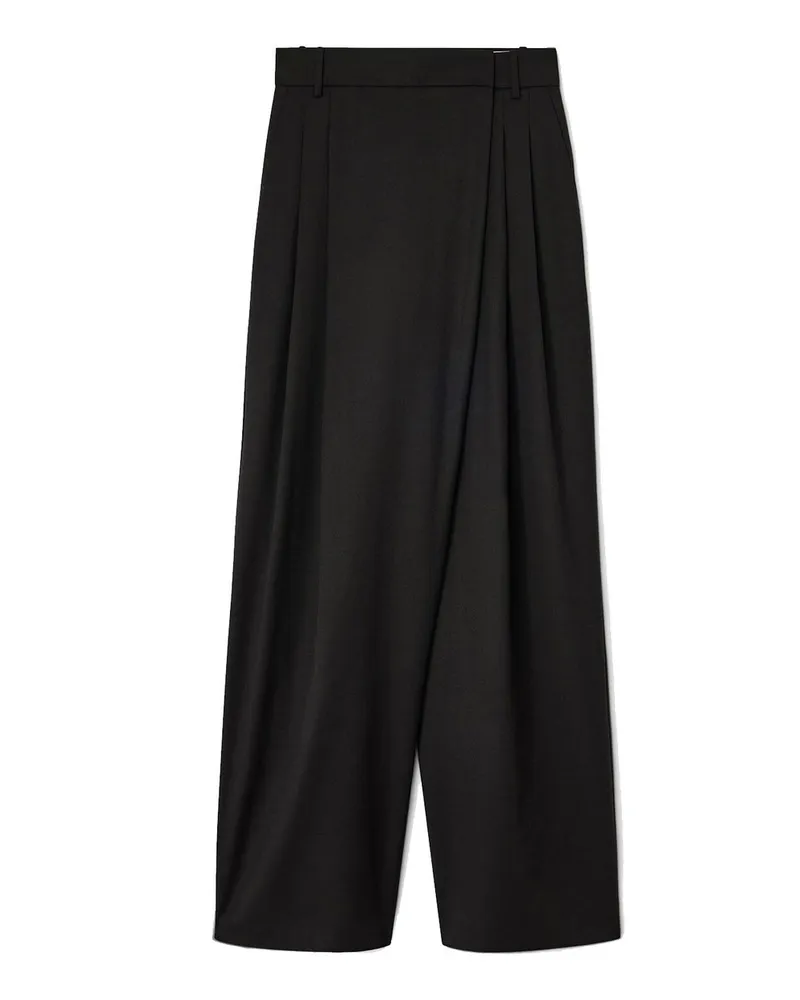 Ganni Calendered Wool  Mid Waist Pants Schwarz