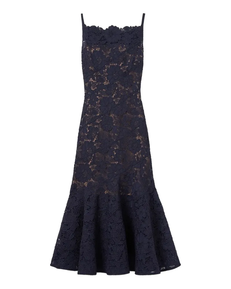 Self-Portrait Navy Spiral Lace Midi Dress Blau