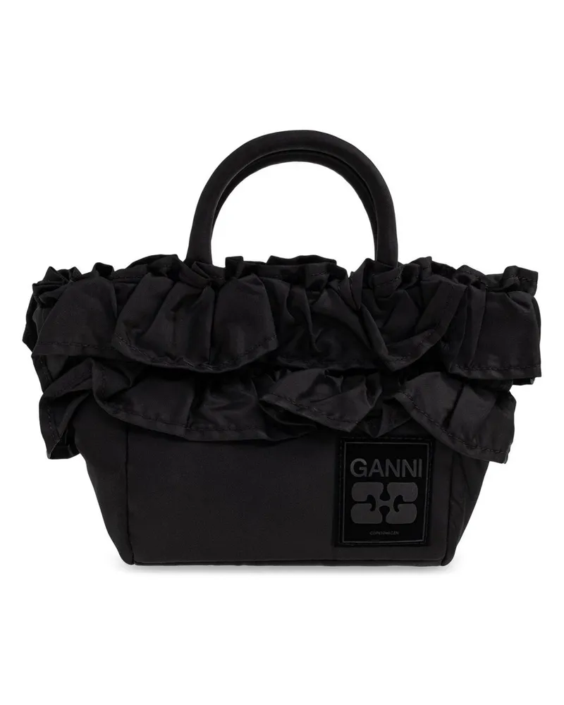 Ganni Mini Shopper Ruffle Schwarz