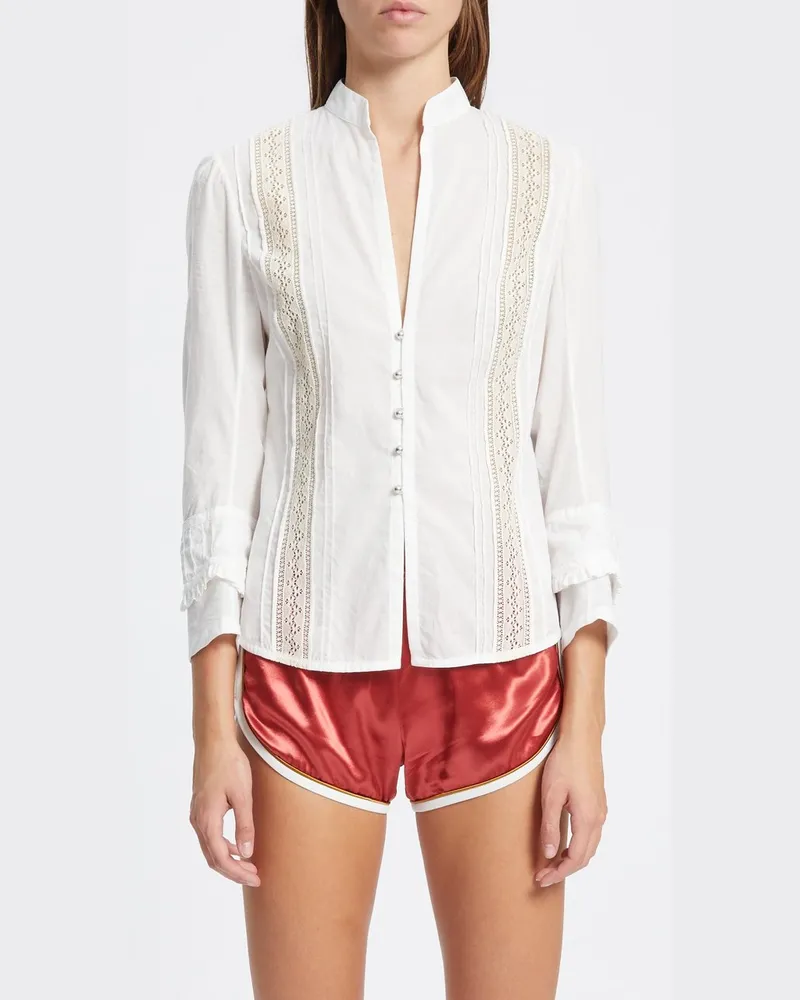 Ann Demeulemeester Lidy Open Front Shirt With Lace Ribbons Weiß