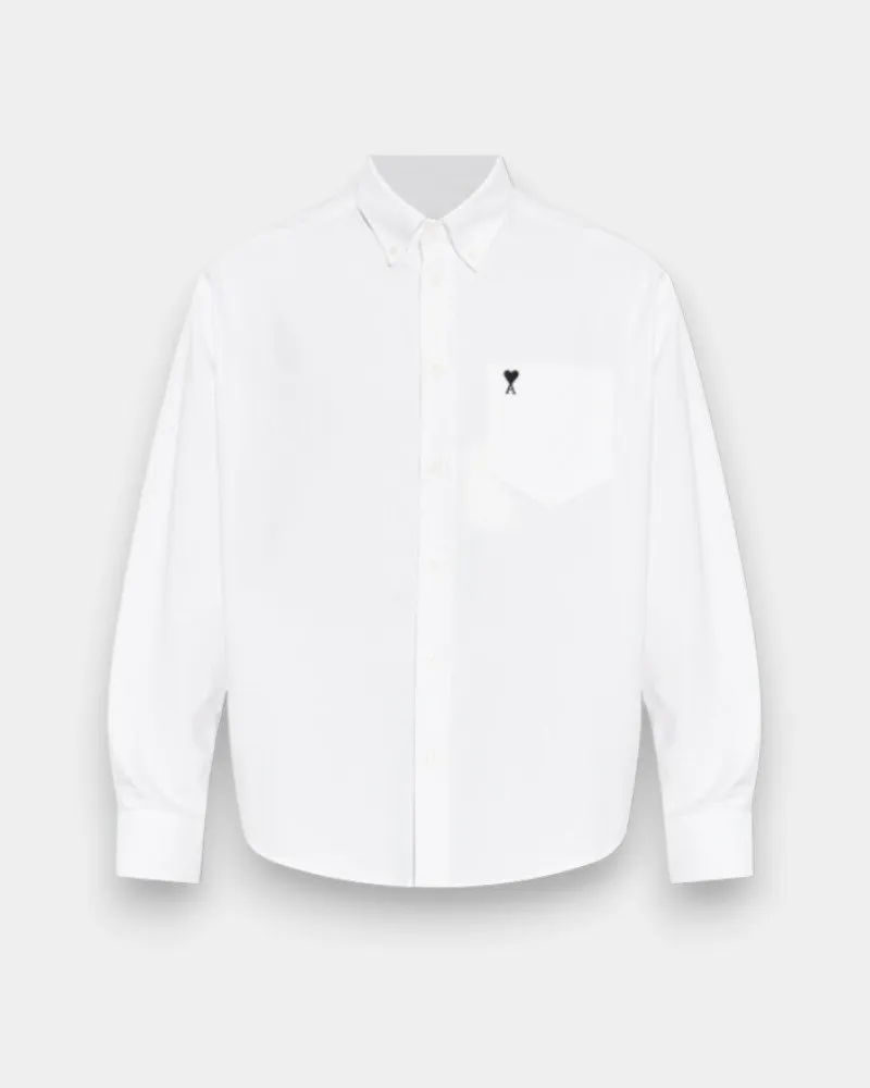 AMI Paris Boxy Fit Shirt Button Down Collar And Embroidered Ami de Coeur Weiß
