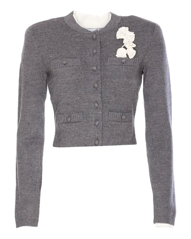 Self-Portrait Grey Crochet Flower Cardigan Grau