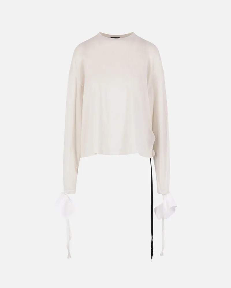 Ann Demeulemeester Nila Relax Fit Boxy t Shirt With Det. Cuffs+"sketchbook&roses" Print Weiß