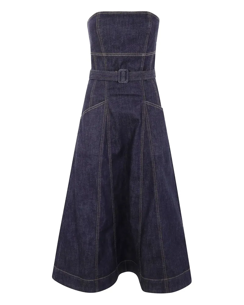 Self-Portrait Indigo Denim Bandeau Midi Dress Blau