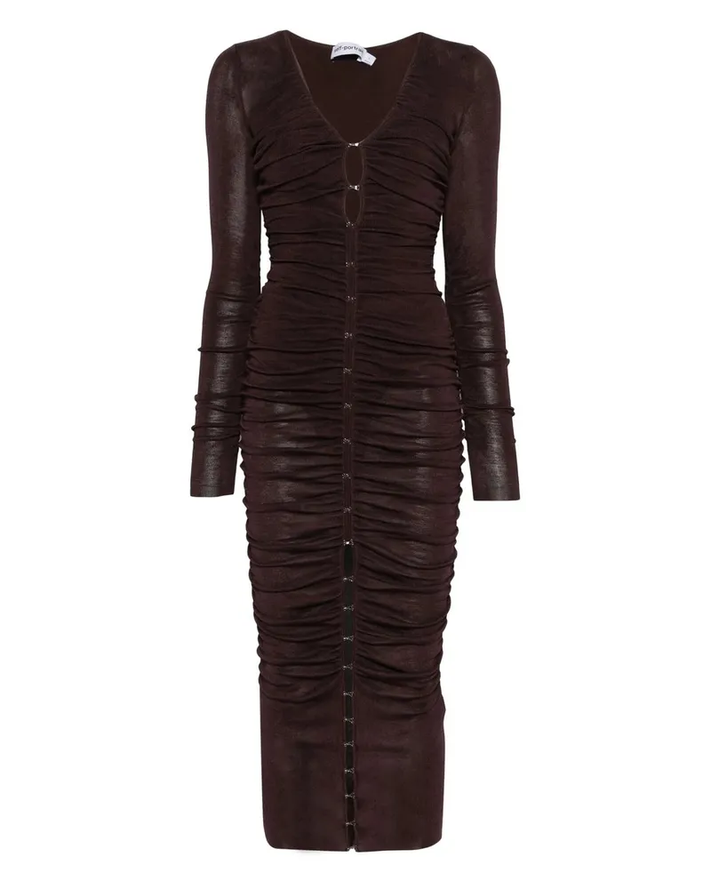 Self-Portrait Brown Gathered Viscose Knit Midi Dress Braun