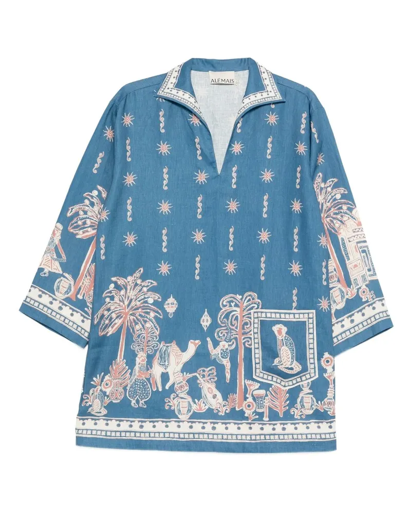 ALEMAIS Acacia Long Sleeve Mini Dress Blau