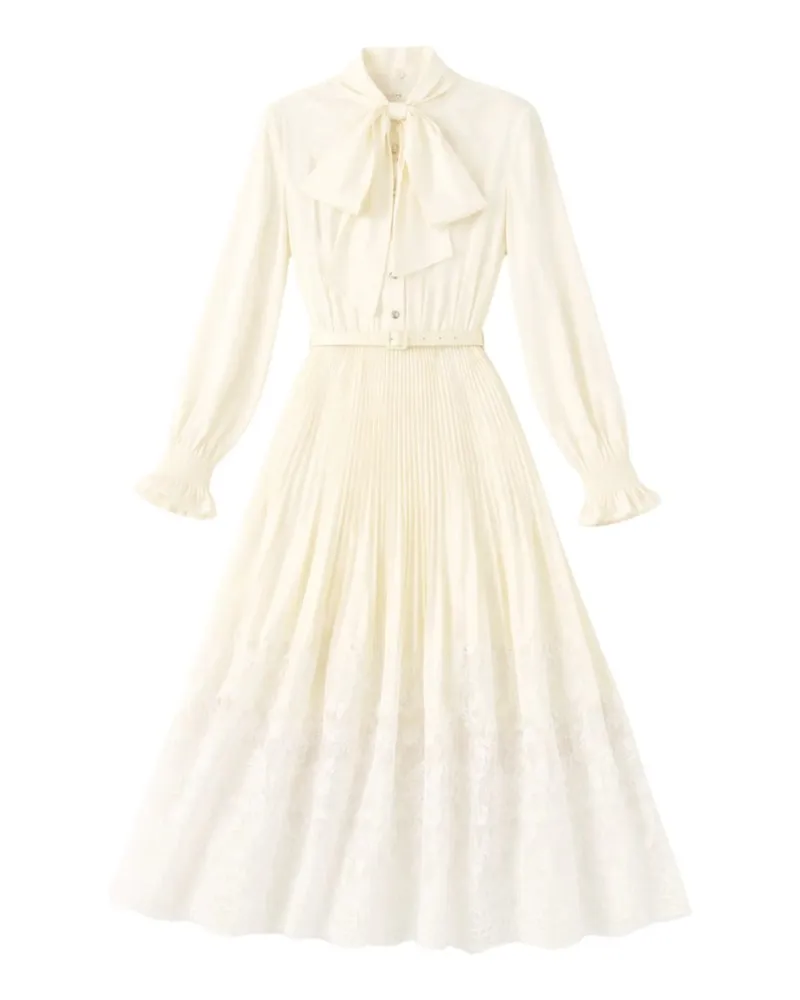 Self-Portrait Yellow Satin Lace Midi Dress Gelb