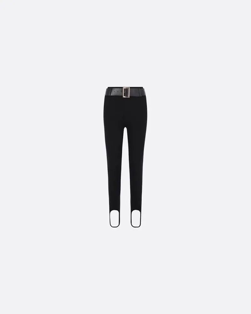 Self-Portrait Black Knit Stirrup Leggings Schwarz