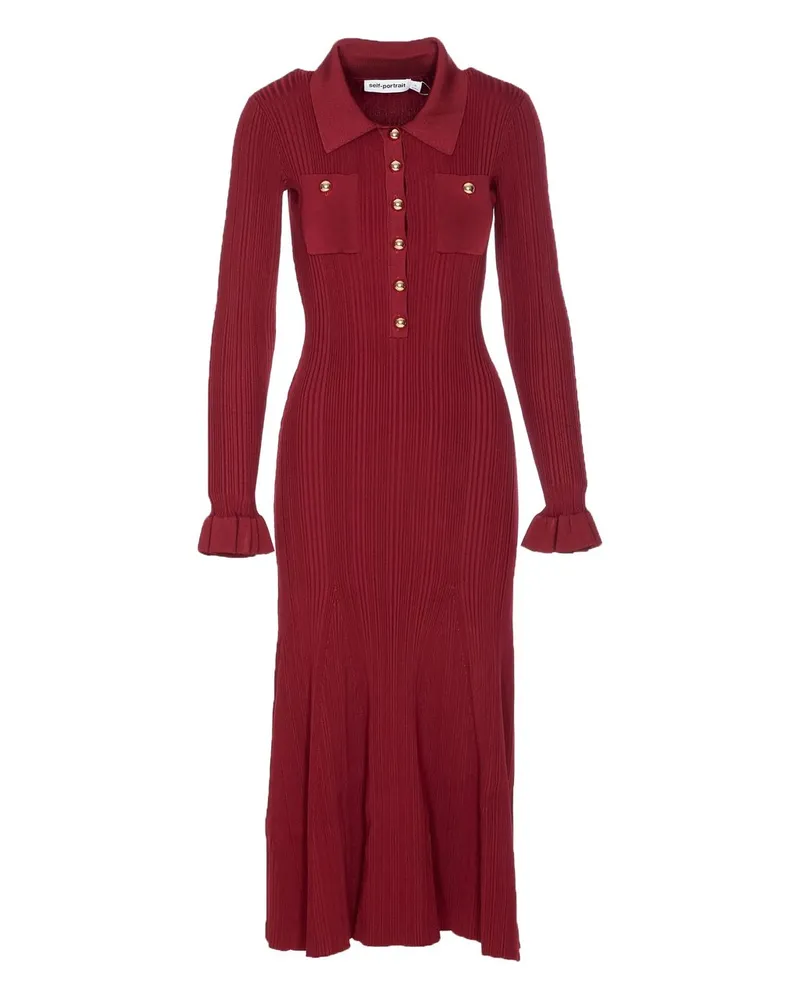 Self-Portrait Burgundy Ribbed Knit Midi Dress Bordeaux