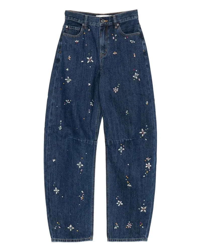 Self-Portrait Blue Embellished Barrel Leg Jeans Blau