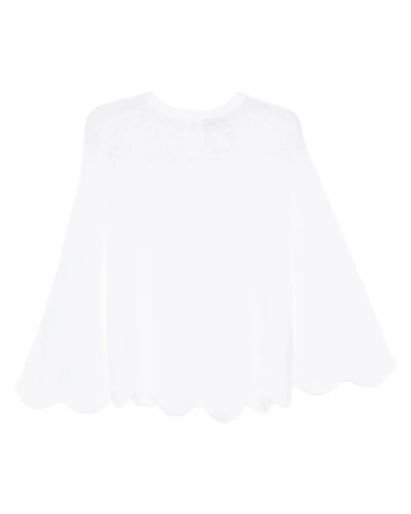 forte_forte Brushed Mohair Pointelle Stitch Sweater Weiß