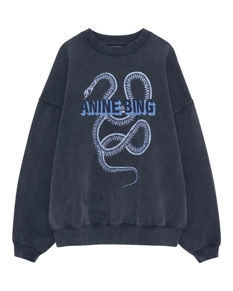 Anine Bing Harvey Crew Sweatshirt Snake  Washed Black Schwarz