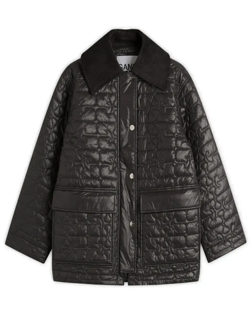 Ganni Shiny Quilt Midi Jacket W0343 Schwarz
