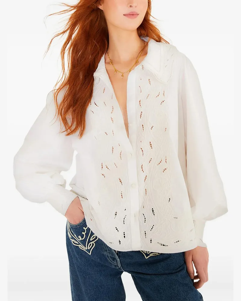 FARM Rio Off-white Embroidered Long Sleeve Shirt Weiß