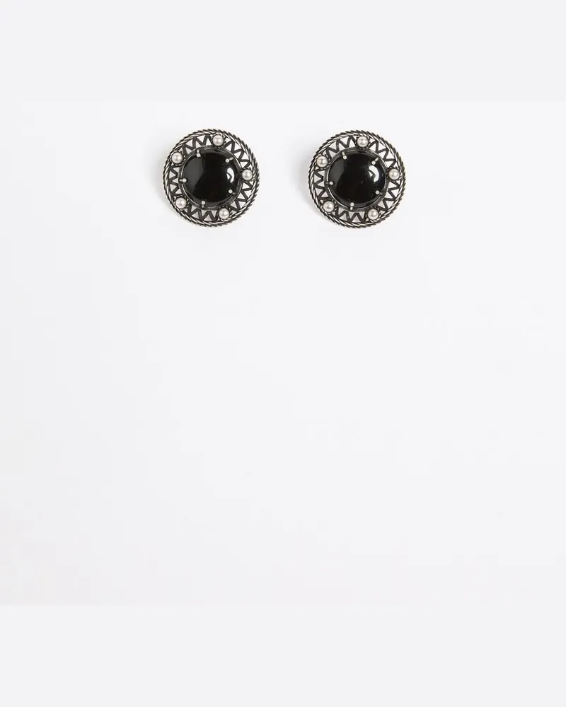 Ann Demeulemeester Aimy Black Grained Cabochon Earrings Silber