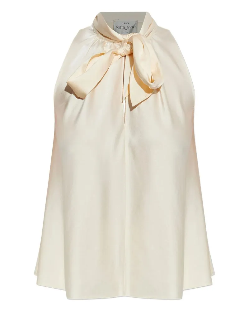forte_forte Heavy Stretch Silk Satin Bow-tie Top Beige