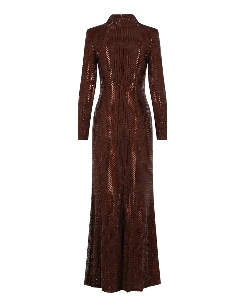 Self-Portrait Brown Rhinestone Maxi Dress Braun