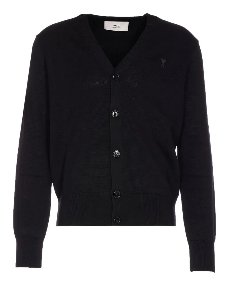AMI Paris v Neck Cardigan With Ami de Coeur Schwarz