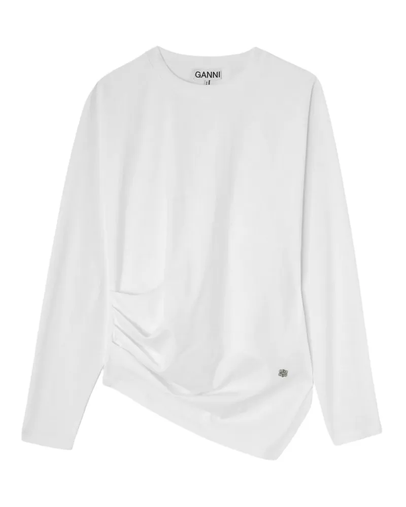 Ganni Heavy Stretch Cotton Draped Blouse Weiß