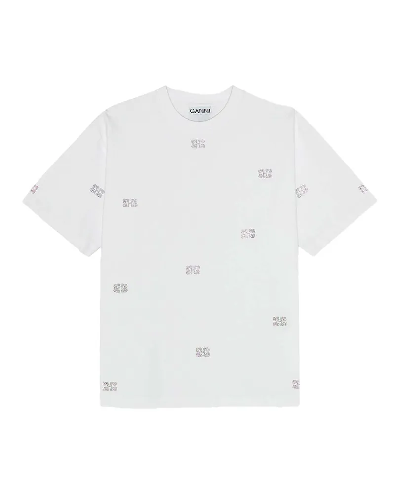 Ganni Heavy Cotton Rhinestone Drop Shoulder T-shirt Weiß