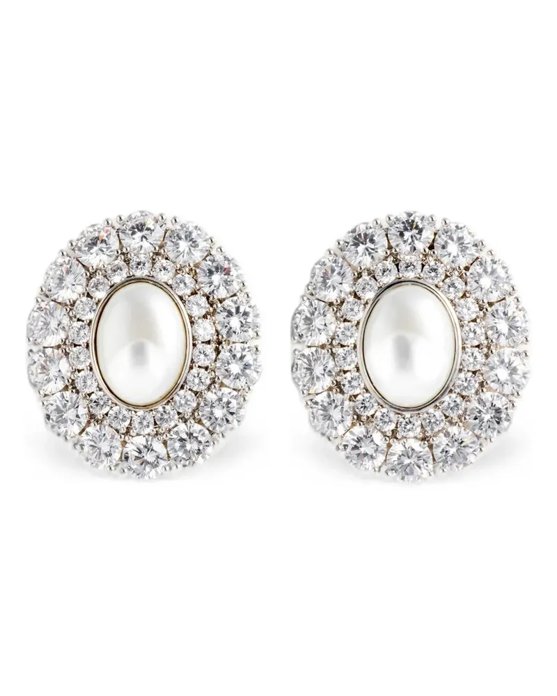 Self-Portrait Oval Crystal Pearl Earrings Grau