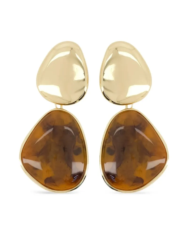 Self-Portrait Gold Tiger Eye Tiered Earrings Gold