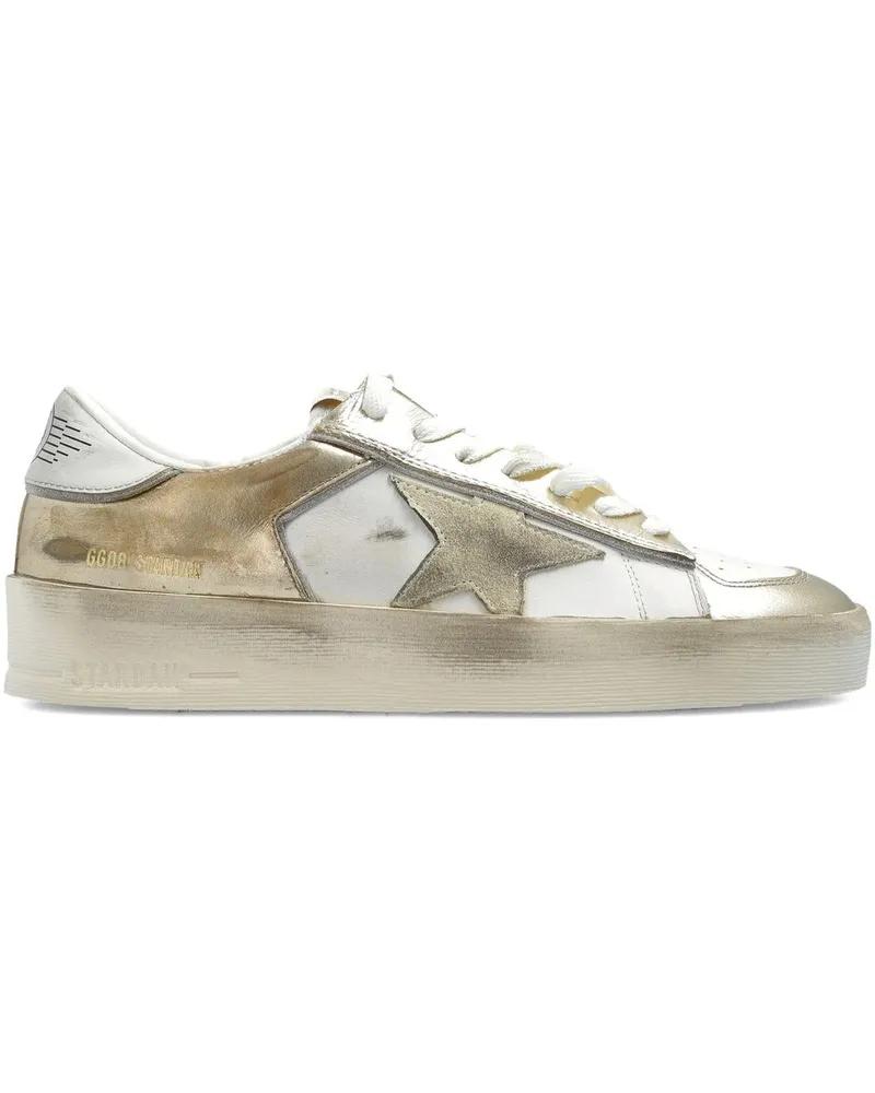 Golden Goose Stardan Suede And Laminated Leather Upper Suede Star Laminated Leather Heel Glitter Piping Gold