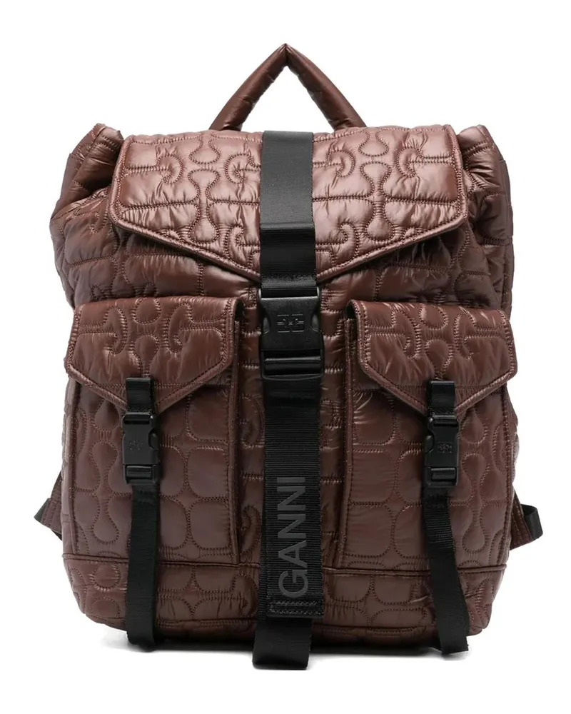 Ganni Re-tech Quilted Backpack Braun