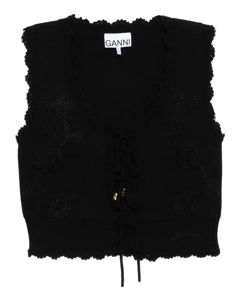 Ganni Cotton Cashmere Crochet Applique Vest Schwarz