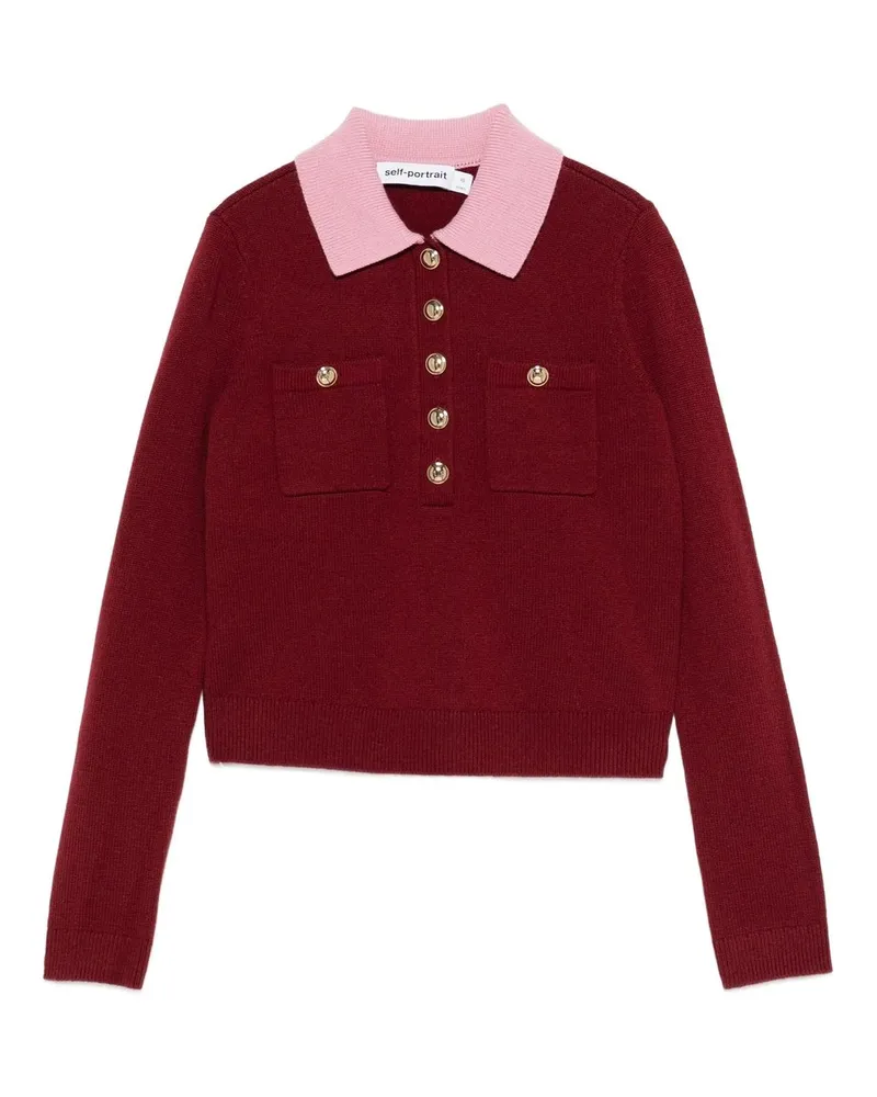 Self-Portrait Burgundy Pink Contrast Collar Knit Top Rot