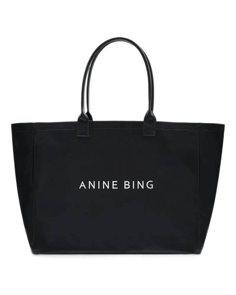 Anine Bing Leo Coated Canvas Tote - Black Schwarz
