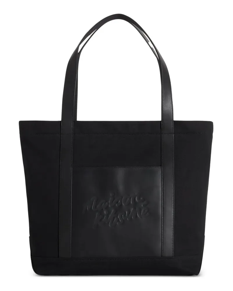 Kitsuné Canvas And Leather Large Tote Schwarz