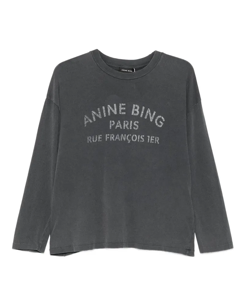Anine Bing Ivan Long Sleeve Paris Stencil - Washed Black Schwarz