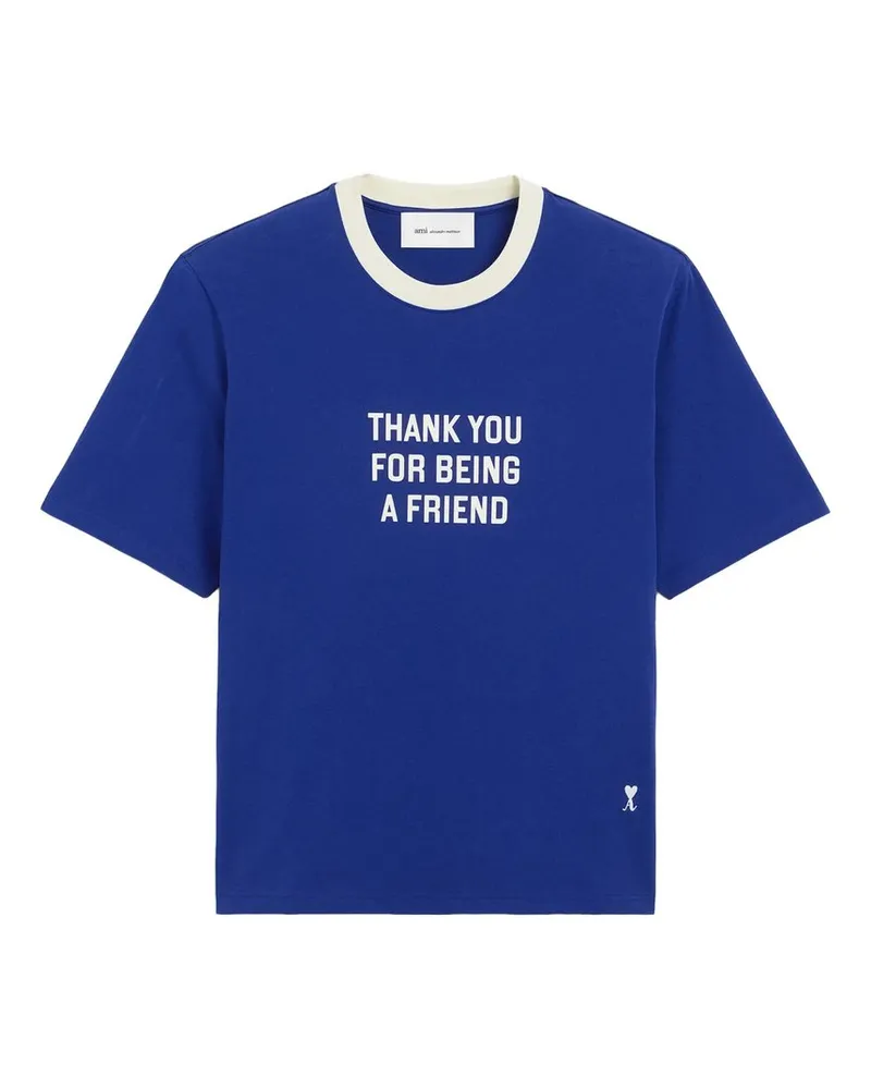 AMI Paris Tshirt With Print Thank You For Being a Friend Blau