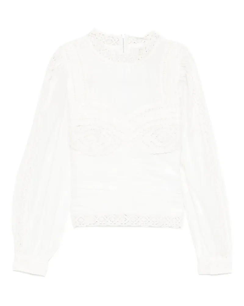FARM Rio Off-white Long Sleeve Crochet Blouse Weiß
