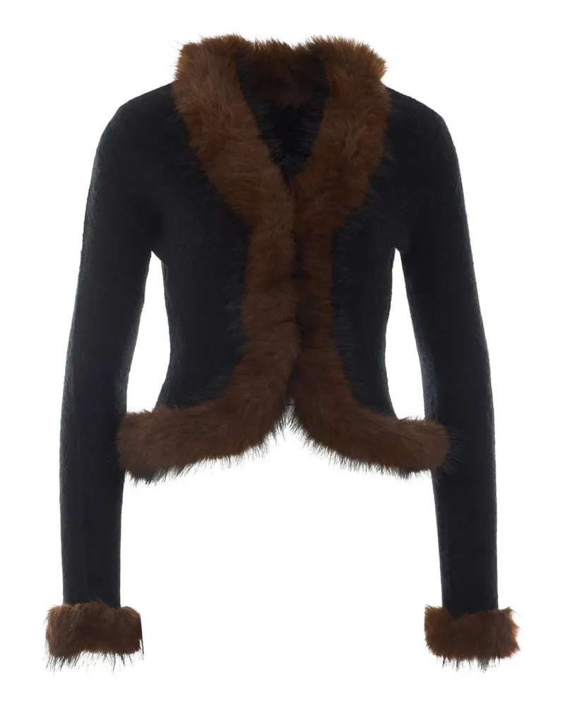 Self-Portrait Black Faux Fur Knit Cardigan Schwarz