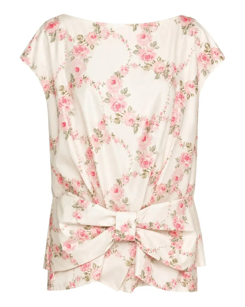 Simone Rocha Boxy Peplum Bow Detail Top Beige